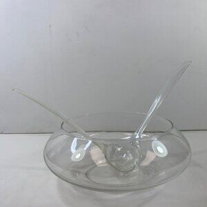 Cut Glass Punch Bowl Set Ladles 8" Diameter 4.5" Depth